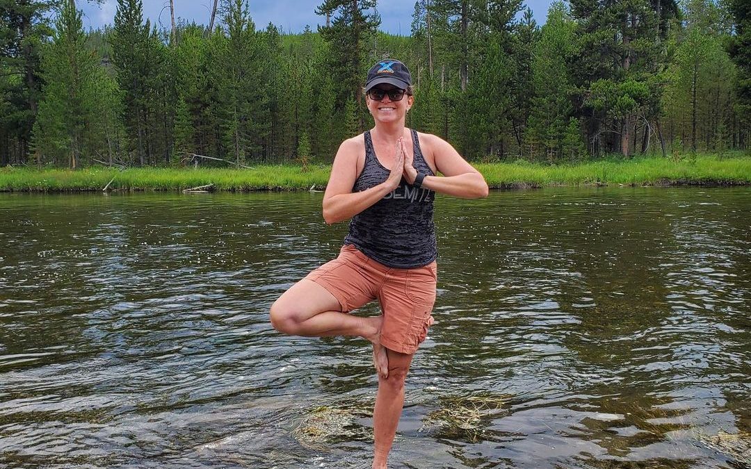 Yoga and soak in the Firehole River in Yellowstone after a great hike with frien…