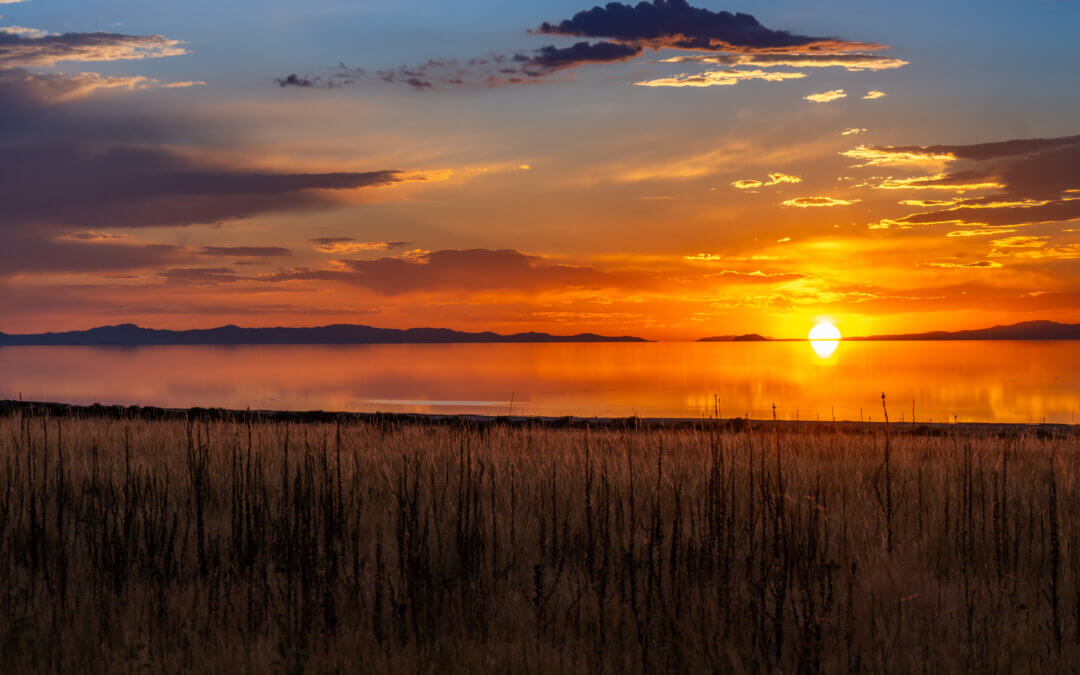Amber Reflections of Great Salt Lake: Sunset at Antelope Island State Park