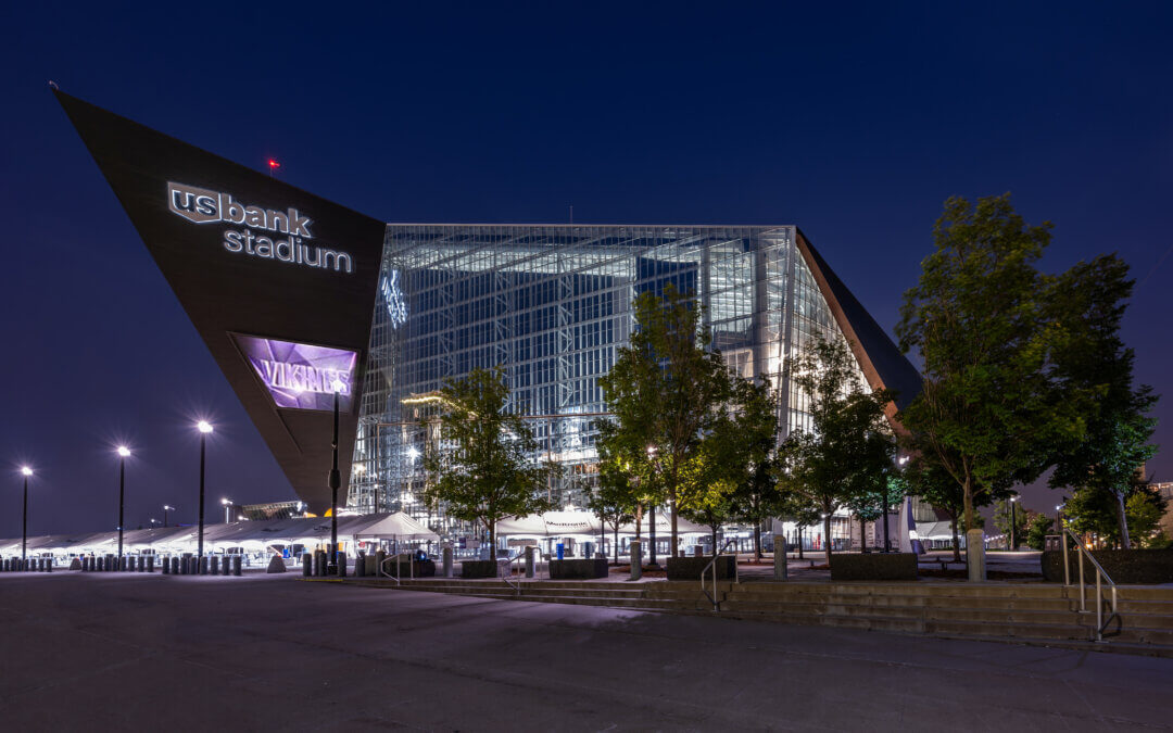 Vikings Night Light: U.S. Bank Stadium Glows Against Dark Sky
