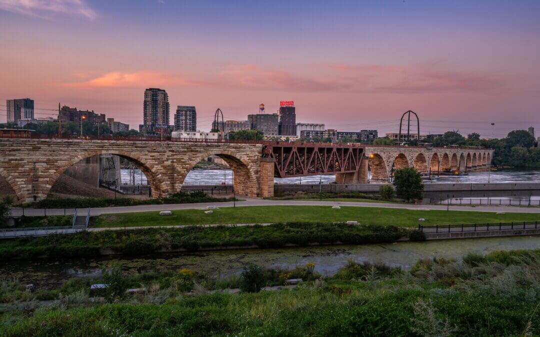 Majestic Minneapolis at Sunset: Stone Arch Bridge Over the Mississippi River